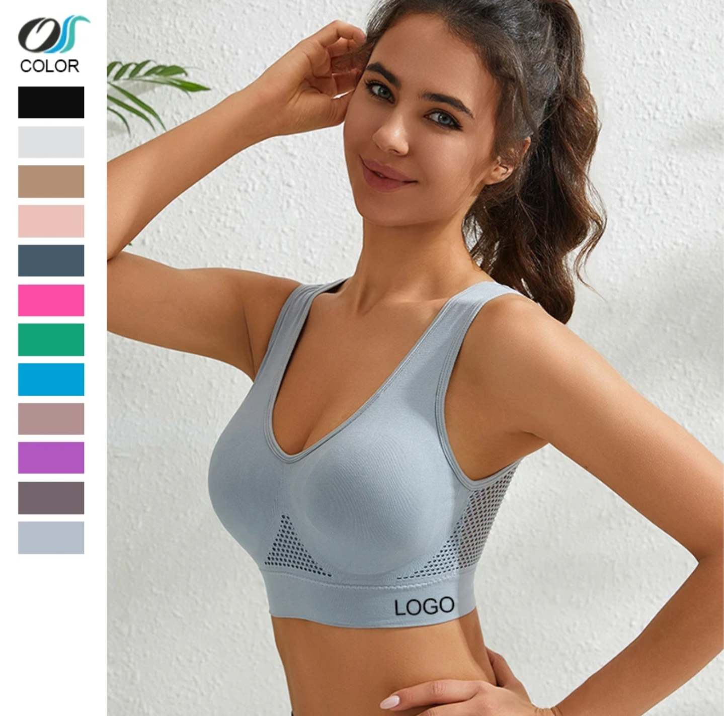 Women's Seamless Sports Bra – Breathable Mesh, Deep V-Neck, U-Back Support