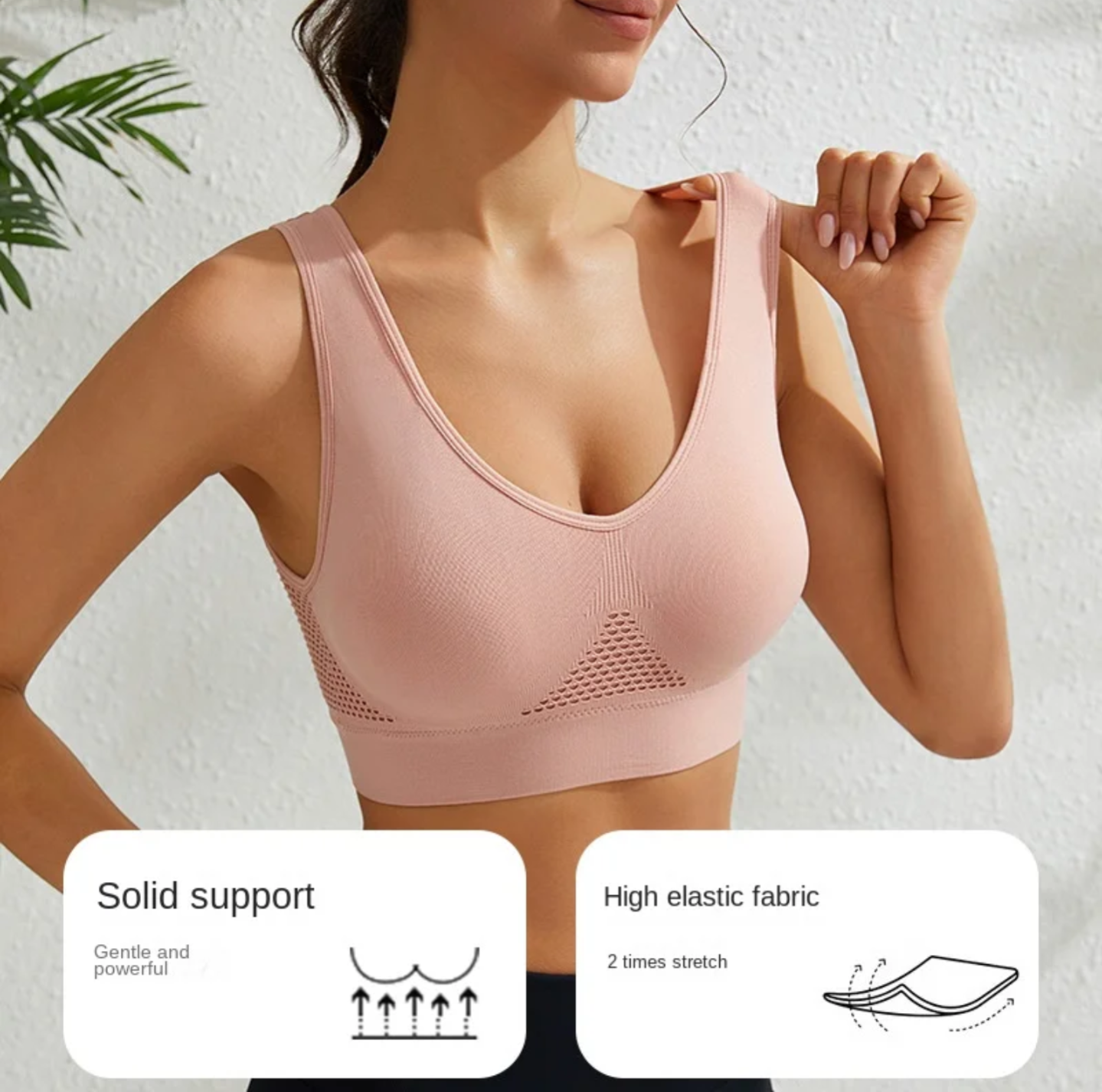Women's Seamless Sports Bra – Breathable Mesh, Deep V-Neck, U-Back Support