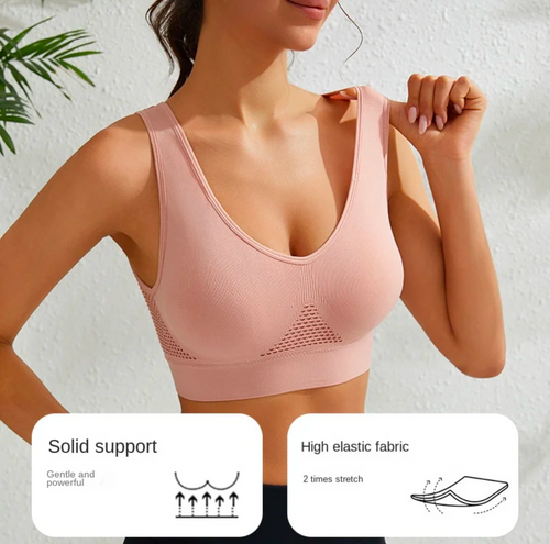 Women's Seamless Sports Bra – Breathable Mesh, Deep V-Neck, U-Back Support