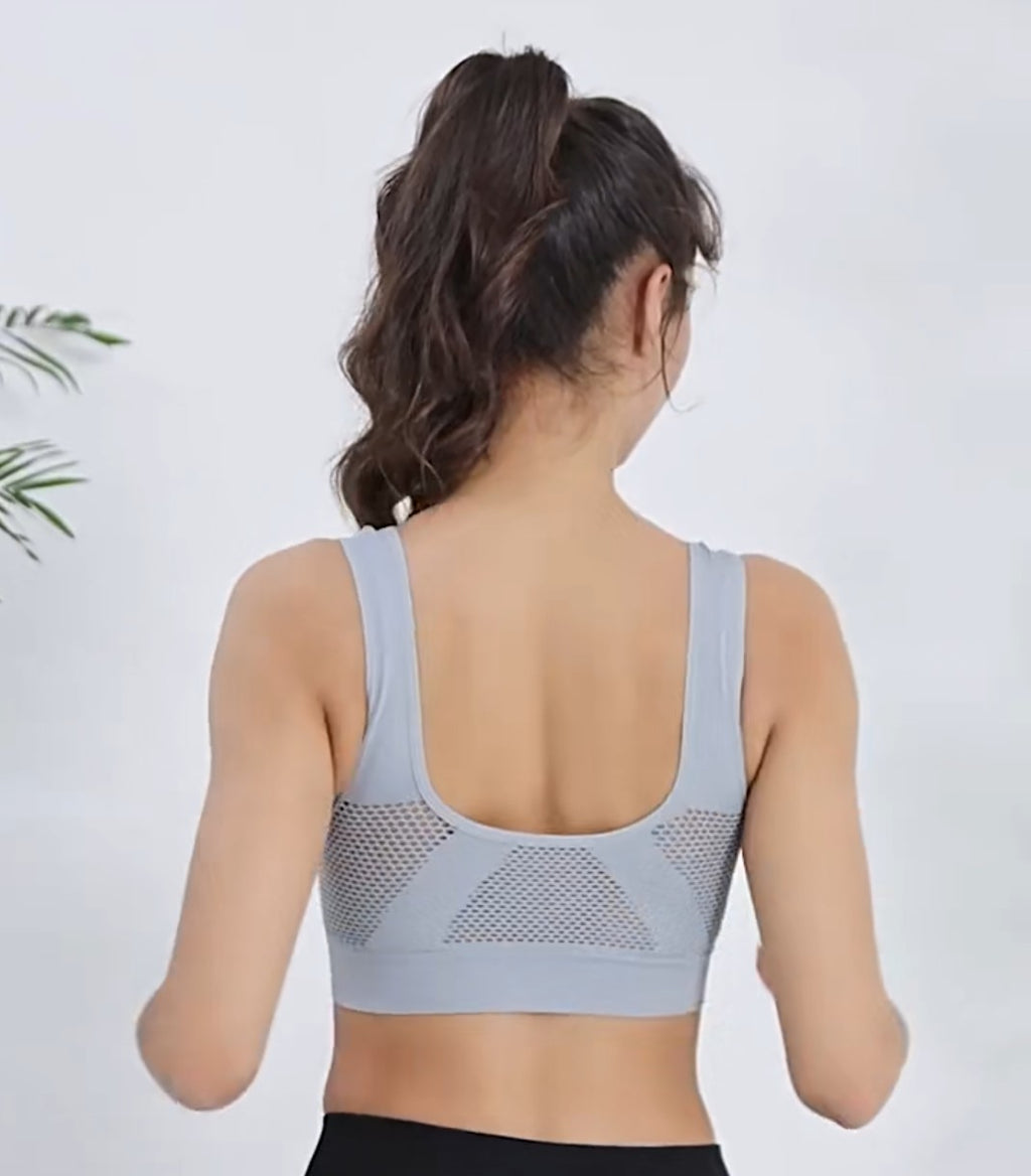 Women's Seamless Sports Bra – Breathable Mesh, Deep V-Neck, U-Back Support